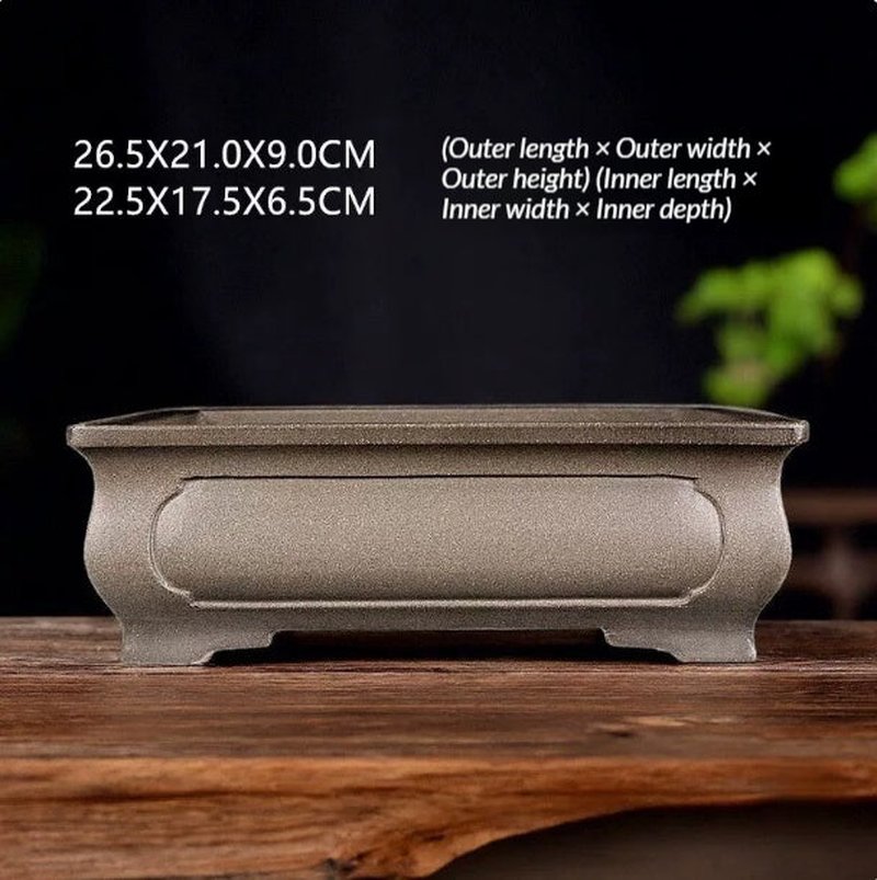 Handmade Antique-Style Rectangular Bonsai Pot - Yixing Clay 26.5x21x9 cm