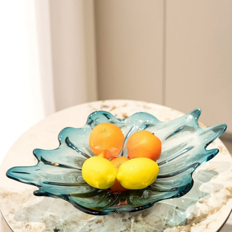 Minimalist Glass Fruit Bowl with Blue Lotus Leaf Pattern - Modern Home Decor