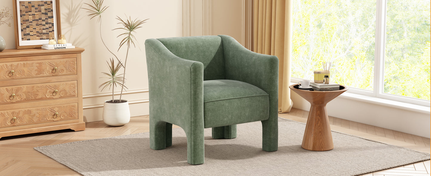 Modern Green Barrel Accent Chair - Upholstered Armchair for Living Room & Bedroom