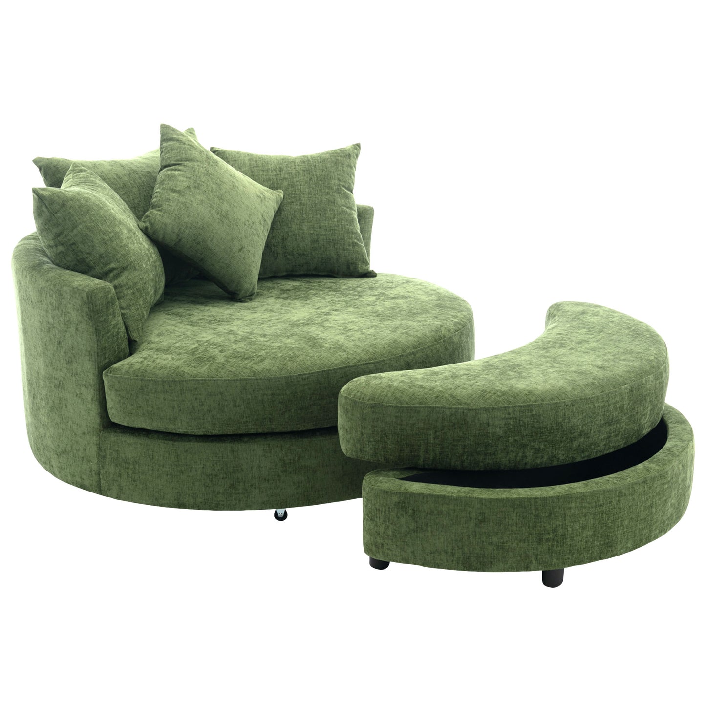 360° Swivel Accent Barrel Chair with Storage Ottoman & 4 Pillows - Green