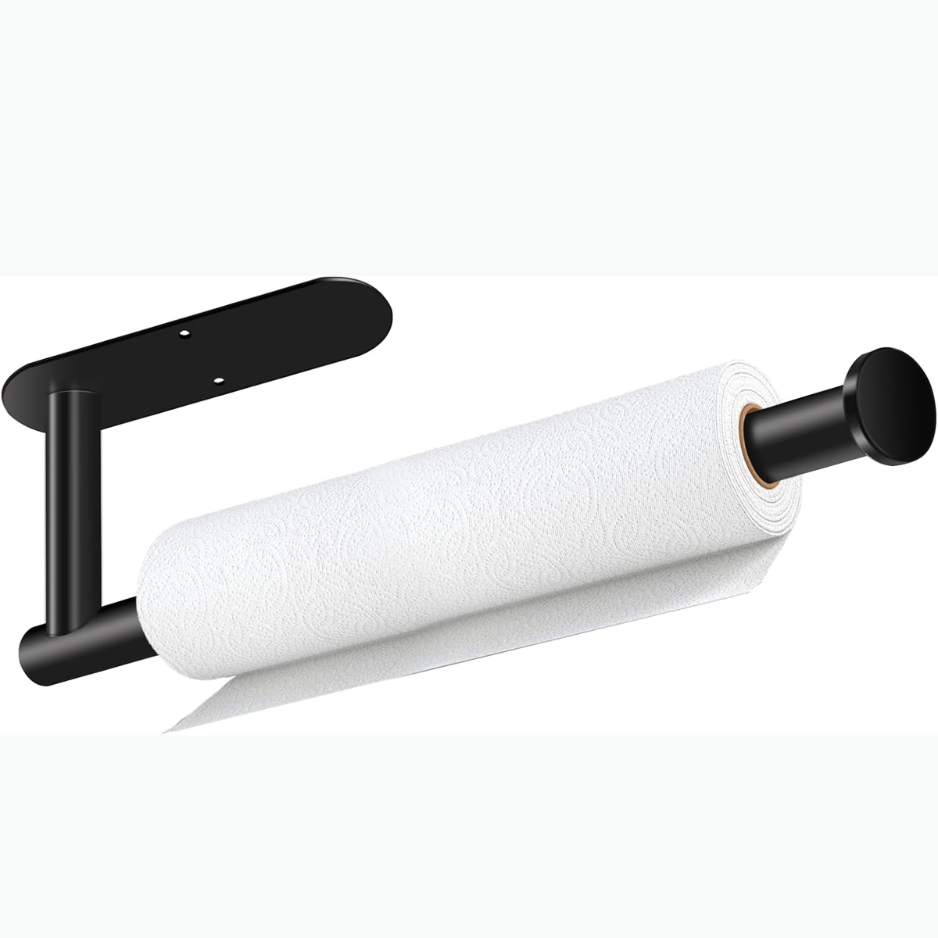 Black Under-Cabinet Paper Towel Holder - Self-Adhesive Stainless Steel