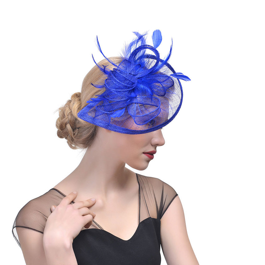 Bridal Feather Hairpin with Hemp Yarn Net and Flower Design – Wedding Hair Accessory