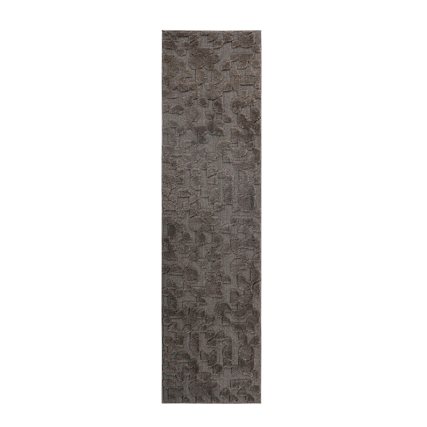 Step Collection High-Low Brown Indoor Runner Rug, 2'2''x8', Modern,