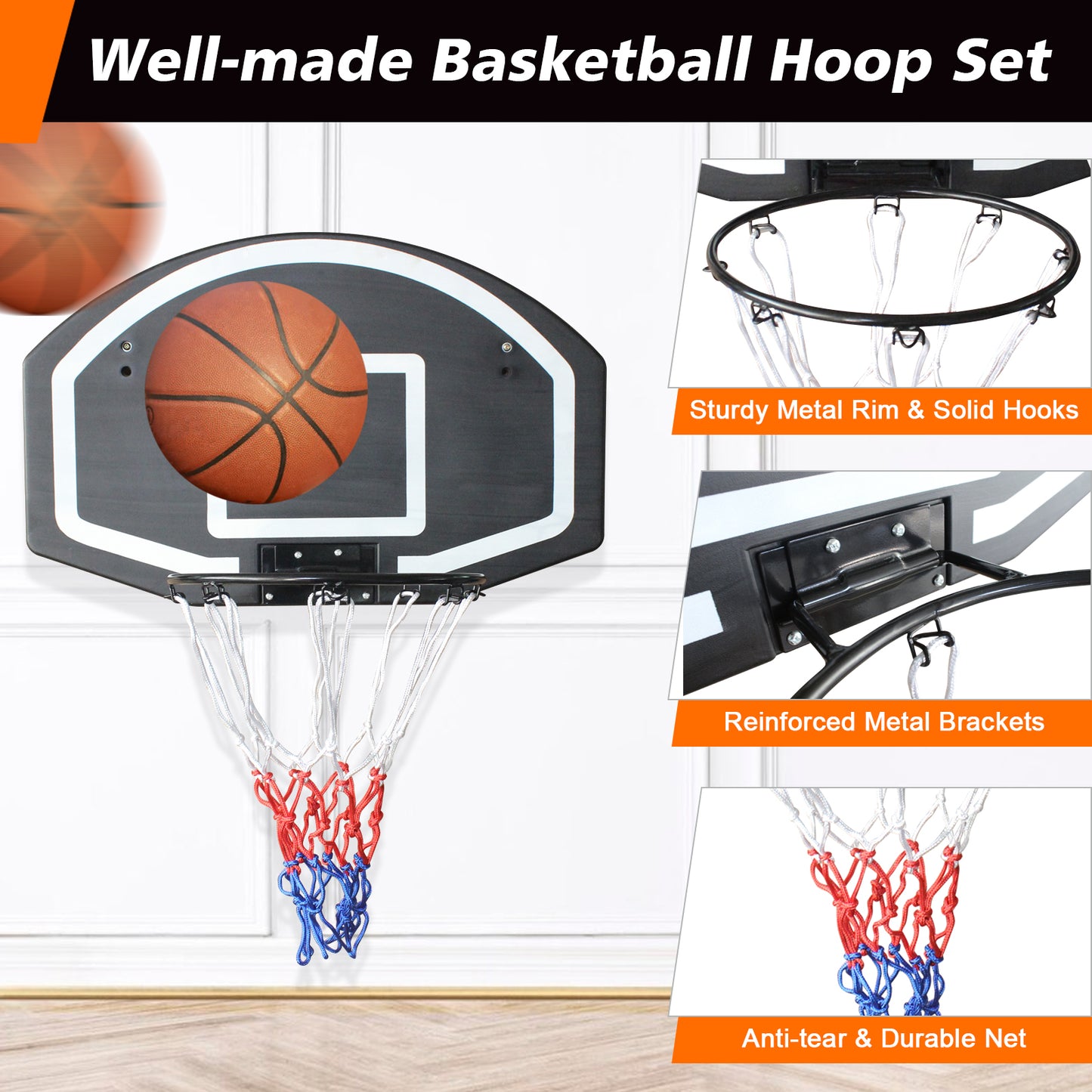 Wall-Mounted Basketball Hoop - 28.5 x 18 Inches, Shatterproof, Folding, Durable All-Weather