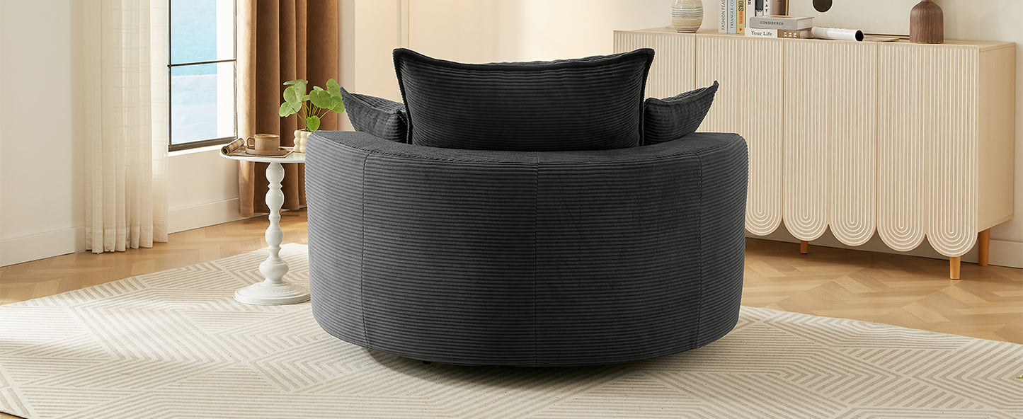 Oversized 360° Swivel Chair with Dual-Layer Cushions - Black