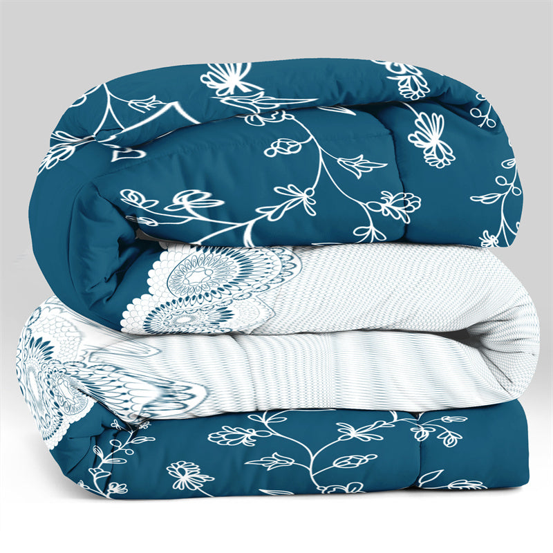 Teal Floral Quilt Set - 3-Piece Bedding with Pillow Shams