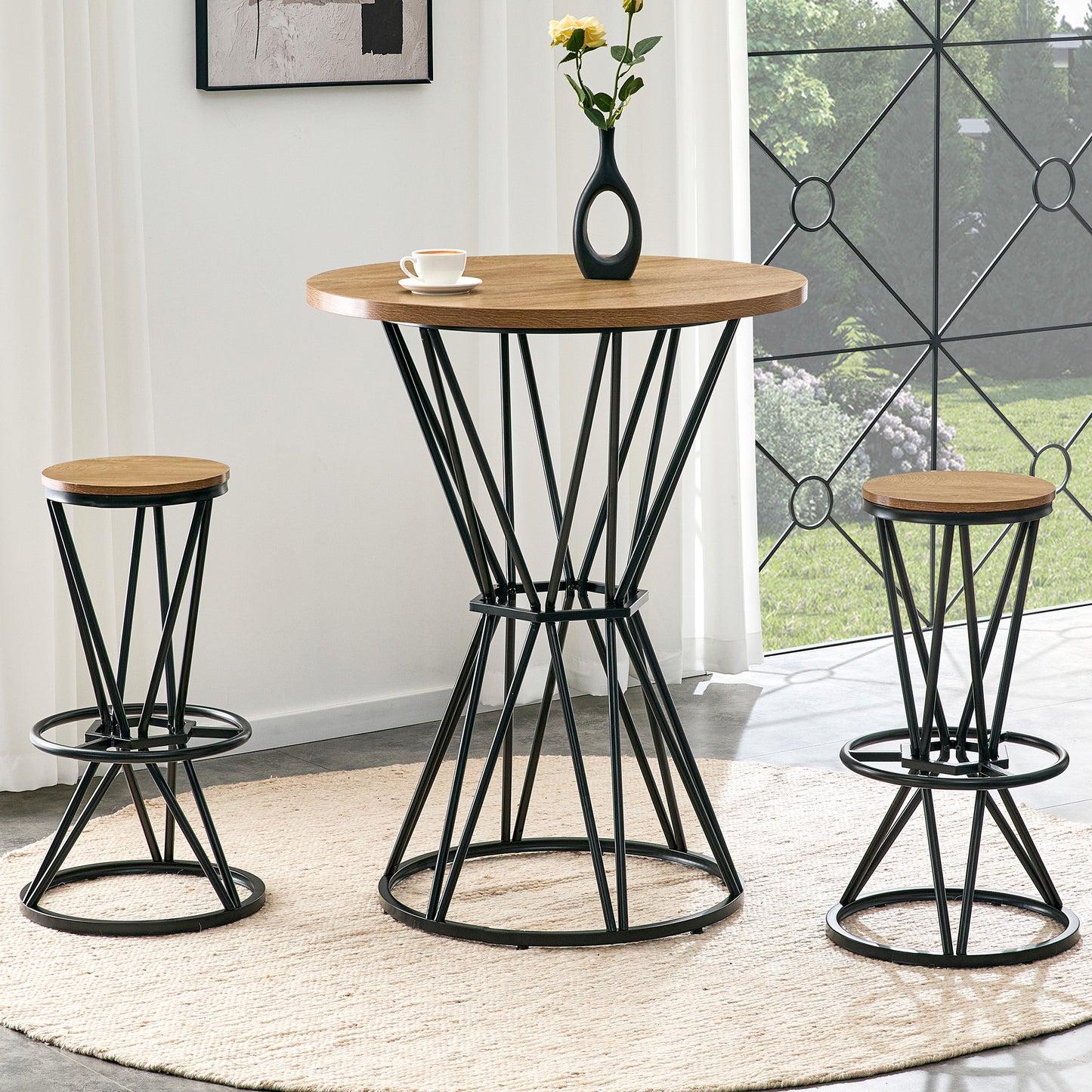 Single Package Bar, Table, Chair Set.31.5-inch Wood Grain MDF