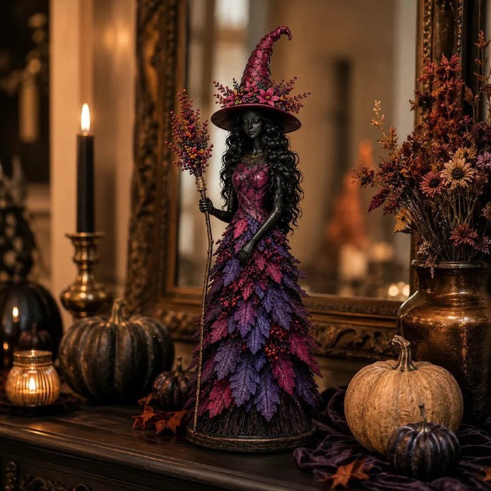 Halloween Witch Statue for Home Decor - Autumn Resin Ornament