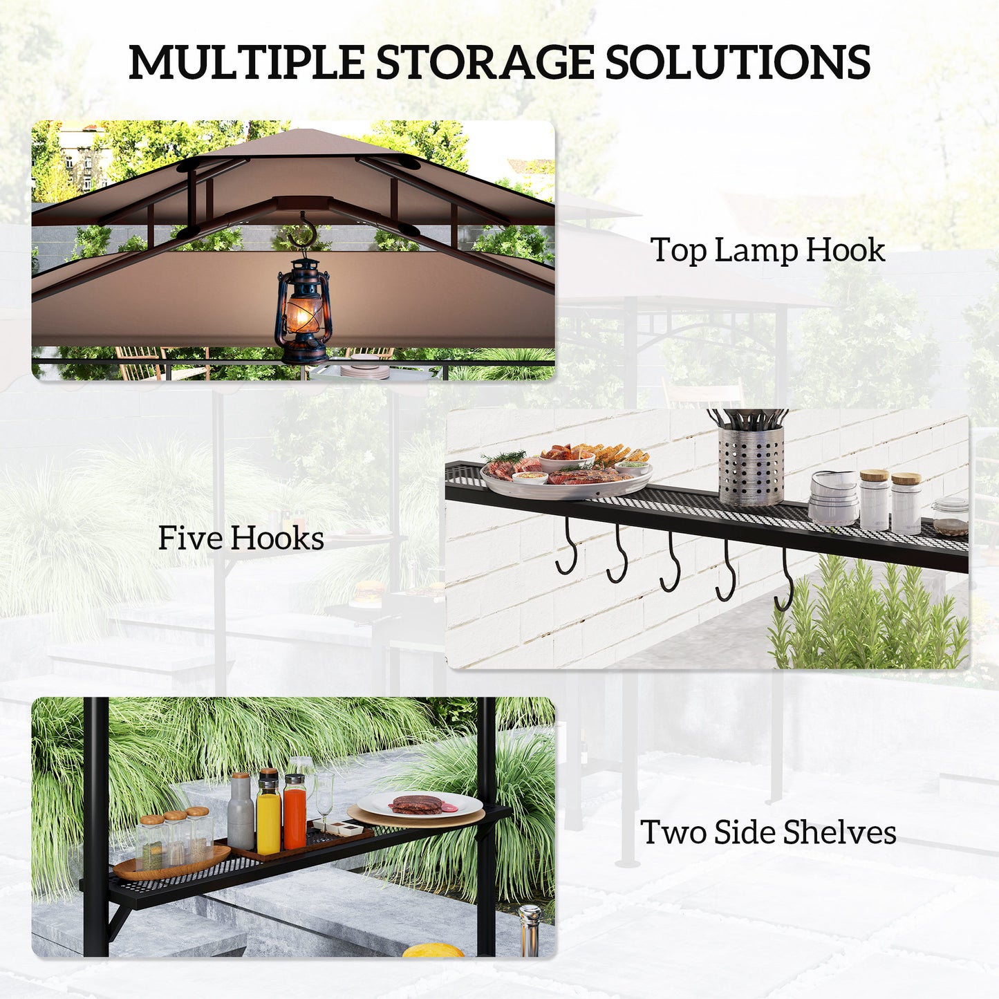 Outdoor Grill Gazebo with Side Shelves & Hooks - Brown