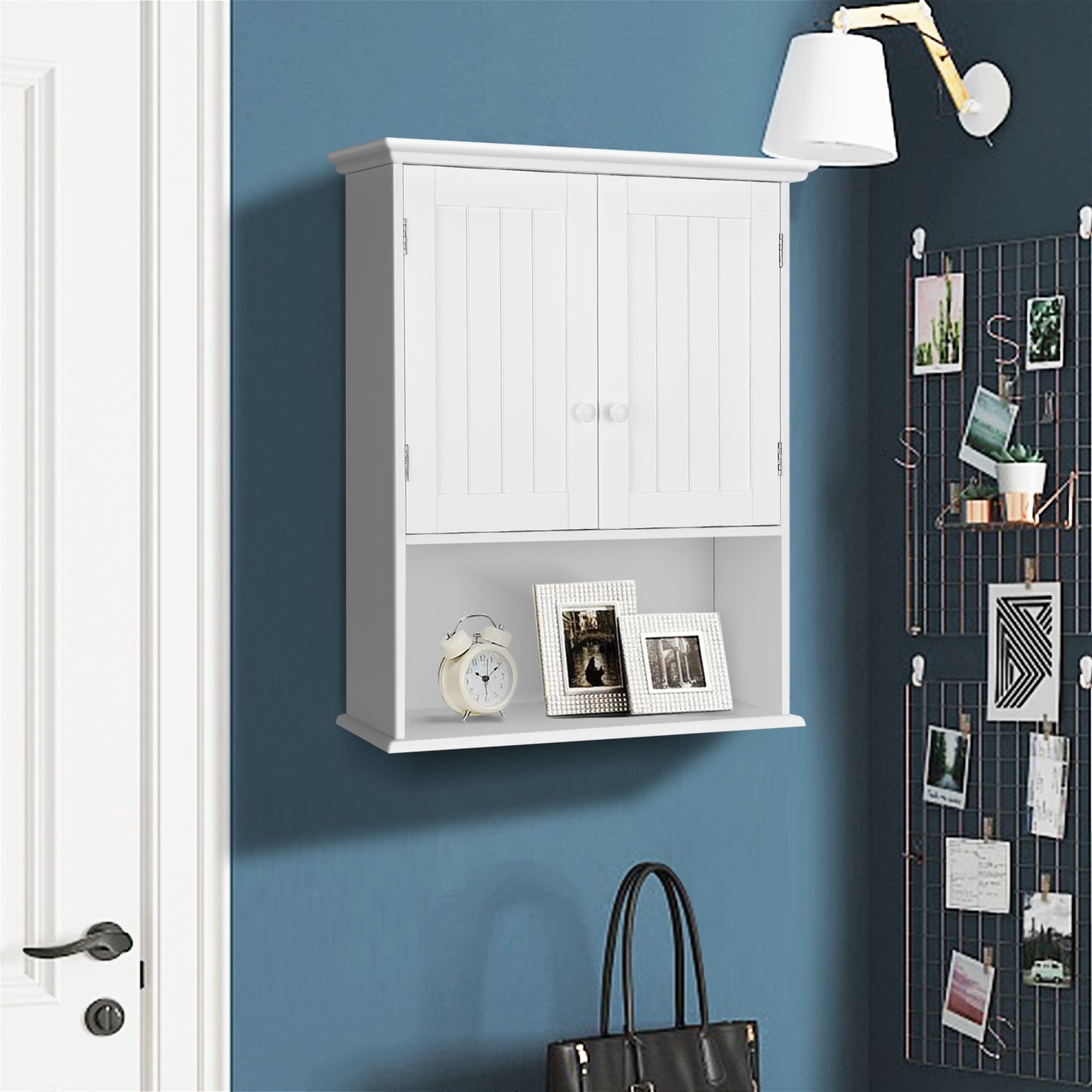 Wall-Mounted Bathroom Storage Cabinet with Open Shelf - White