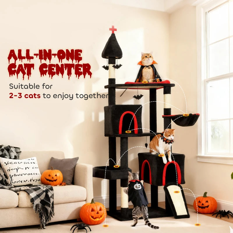 Gothic Cat Tree Tower with Coffin Bed & Sisal Posts - Halloween Decor