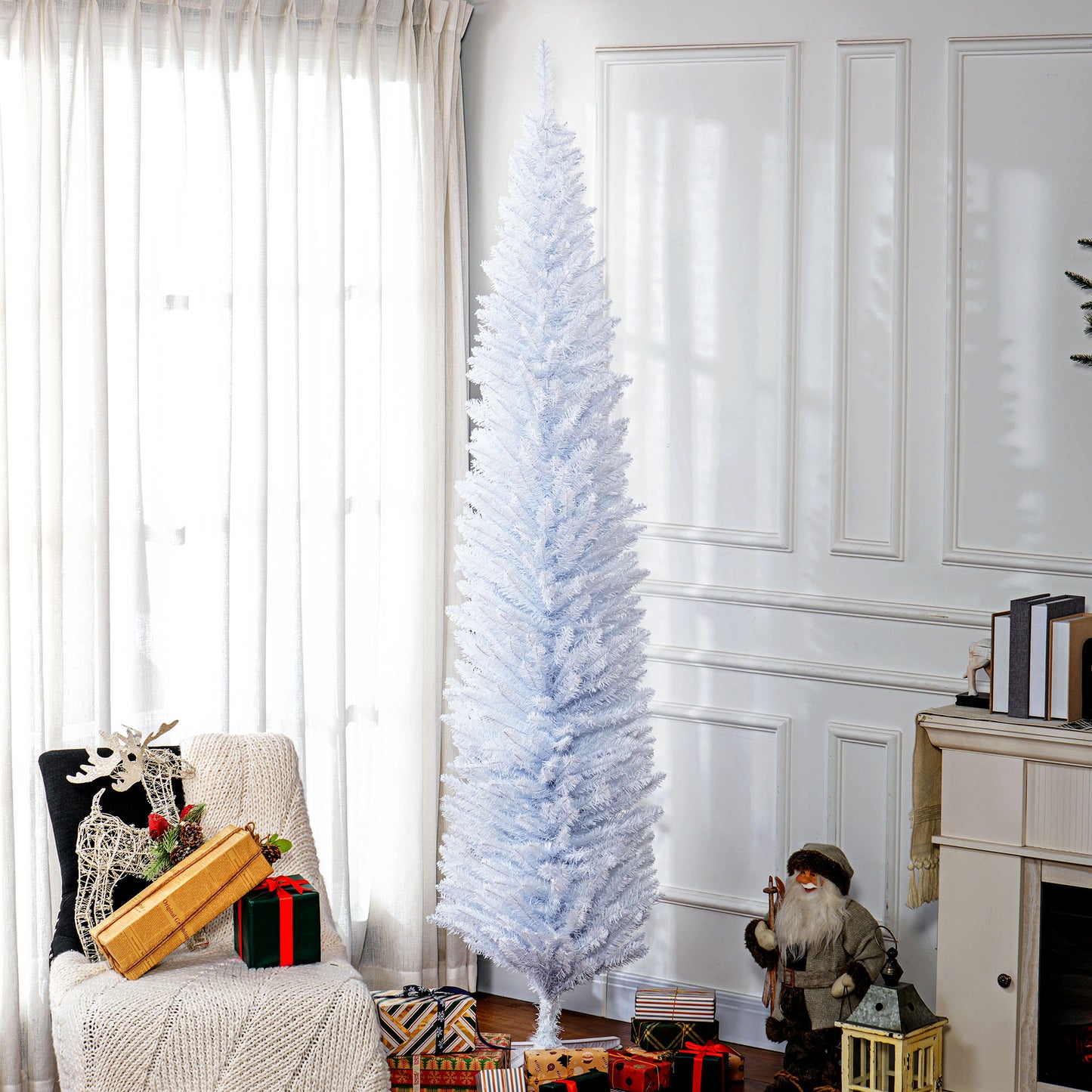 8ft White Pencil Artificial Christmas Tree with 618 Tips