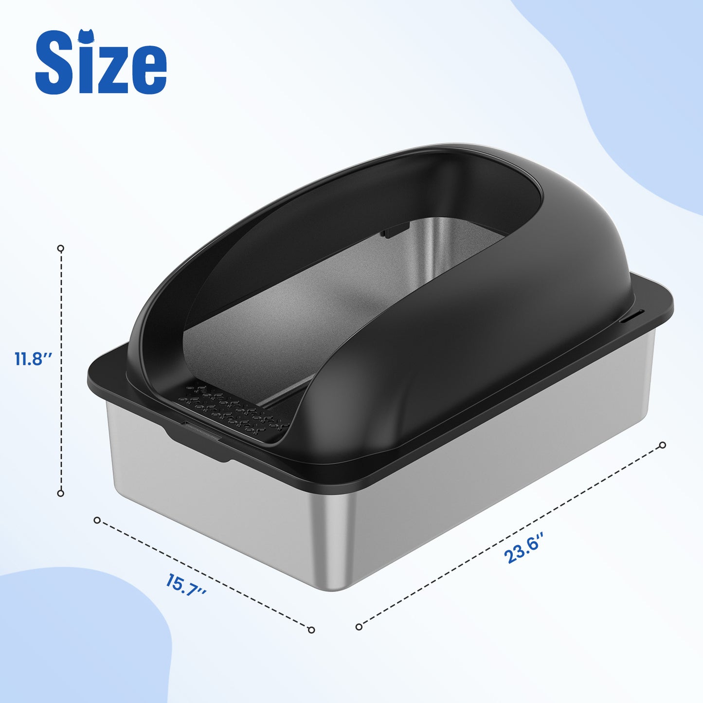 Large Stainless Steel Cat Litter Box with Lid, Odor-Free, Easy to Clean, Includes Scoop & Mat