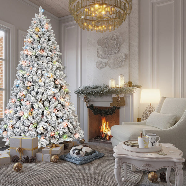 6ft Flocked Christmas Tree with 888 PVC Branch Tips & LED Lights