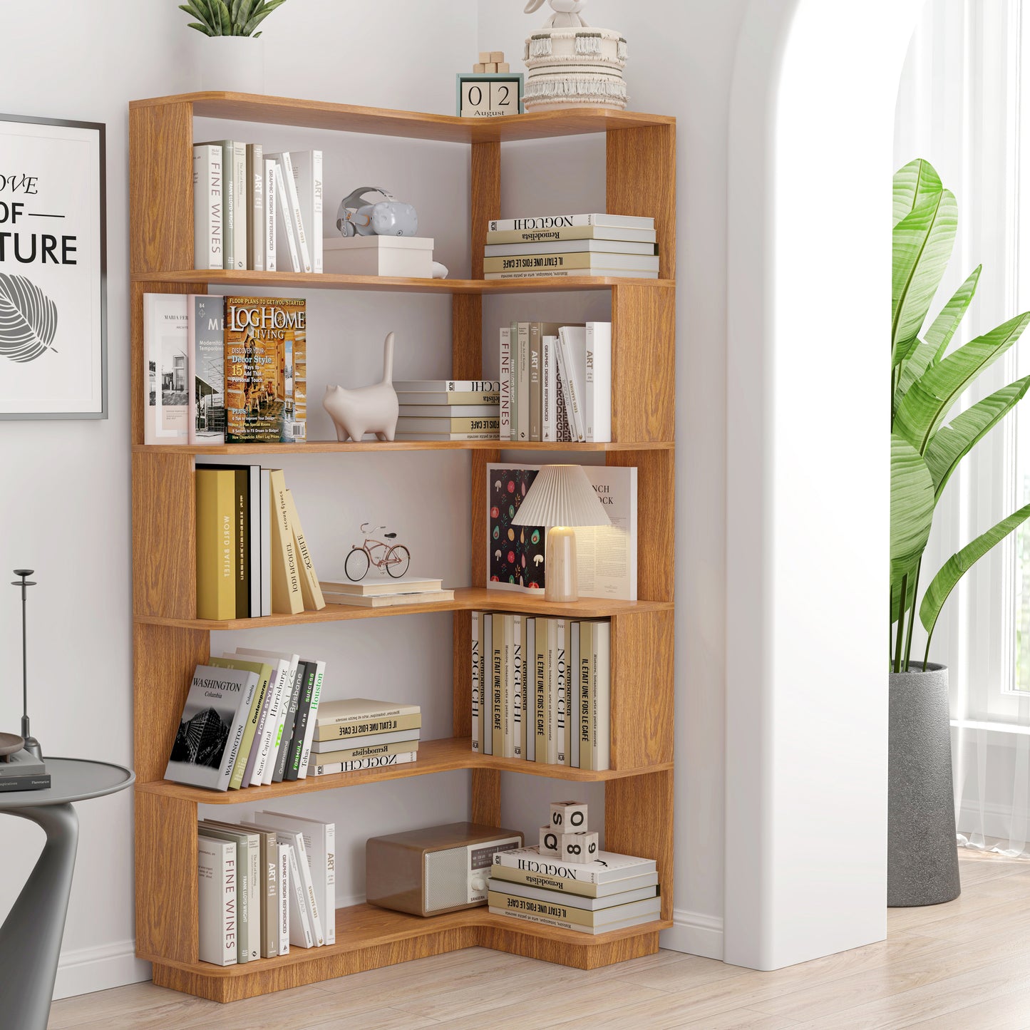 90cm 35.43in Extended Size Freestanding Corner Bookshelf For Living