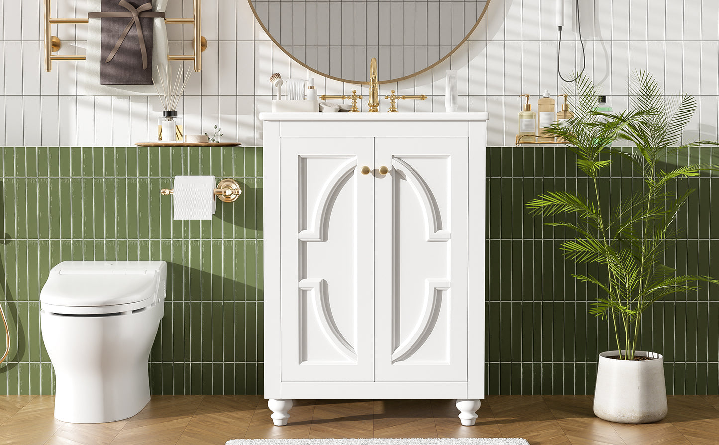 Modern 24" Bathroom Vanity with Ornate Design & Soft-Close Hinges - White