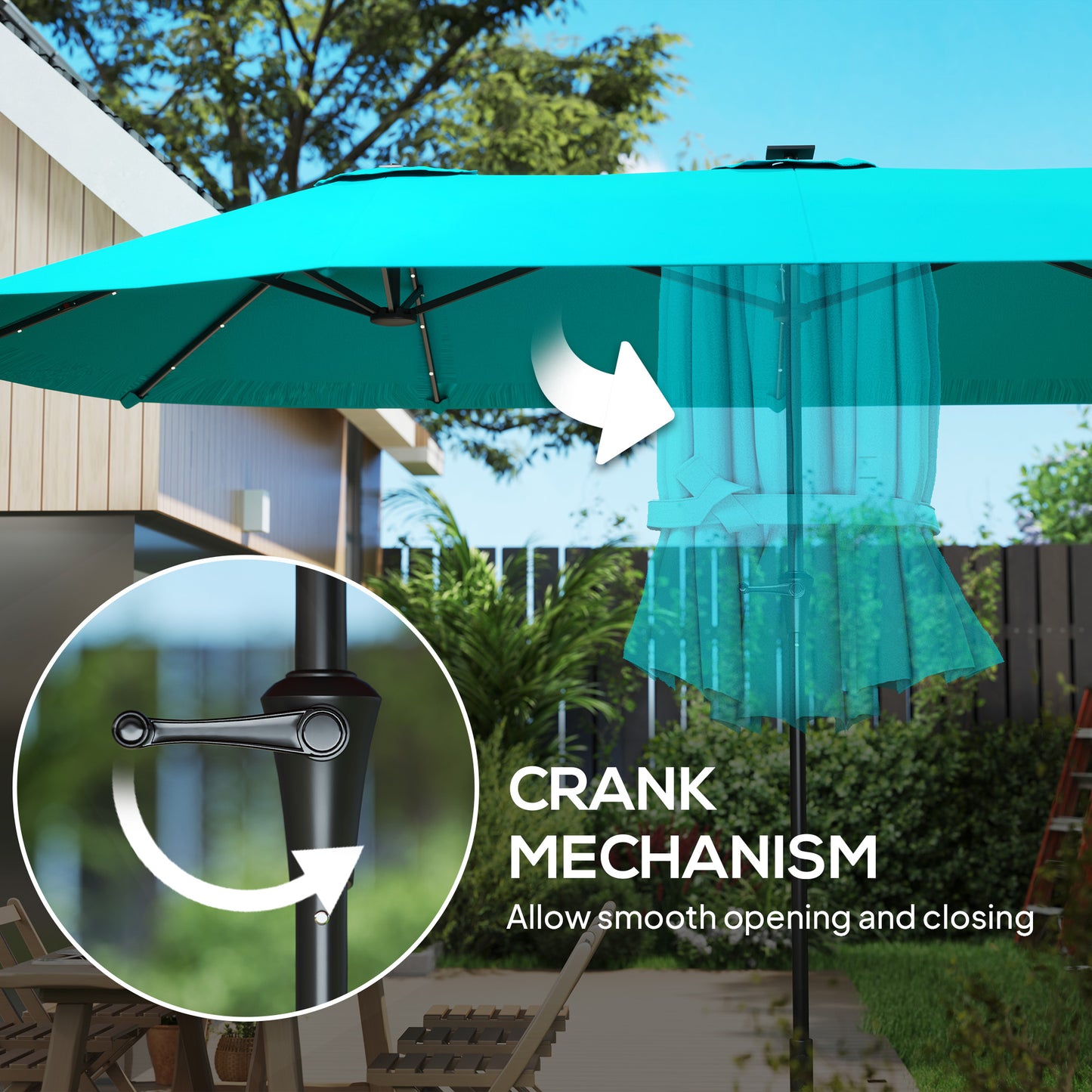 13ft Double-Sided Patio Umbrella with Solar Lights - Blue