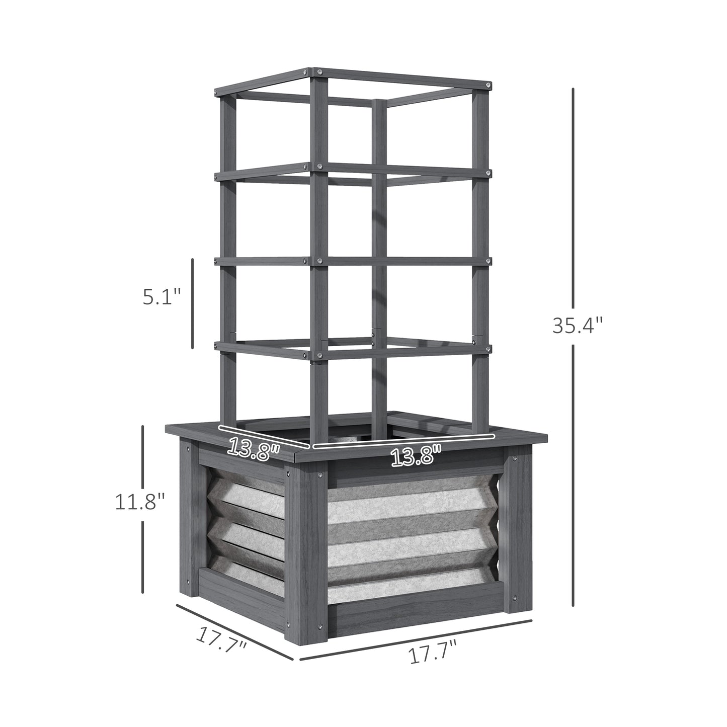 Wooden Raised Garden Bed with Trellis - Elevated Planter Box for Vegetables & Climbing Plants, Gray 550x330x135 mm