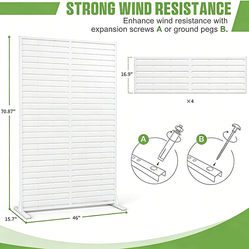 White Metal Privacy Screen - 70.87" H Slatted Patio Divider
