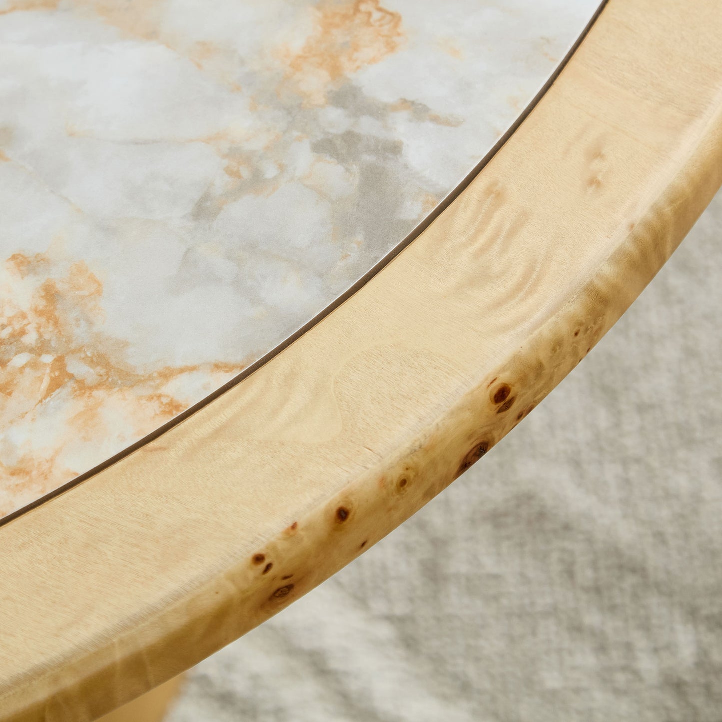 Natural Burl Wood Coffee Table Set - 2-Piece Sintered Stone Top