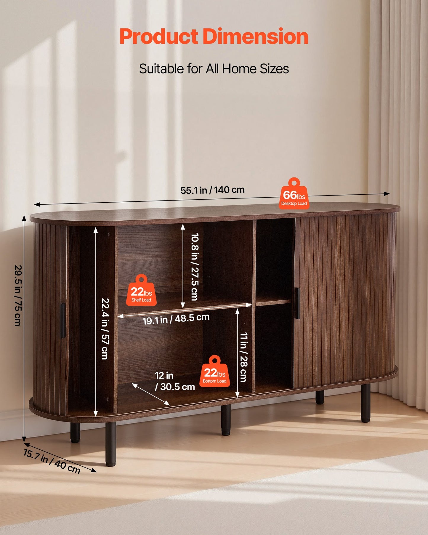 Mid Century Coffee Bar Cabinet with Sliding Doors - Walnut Finish