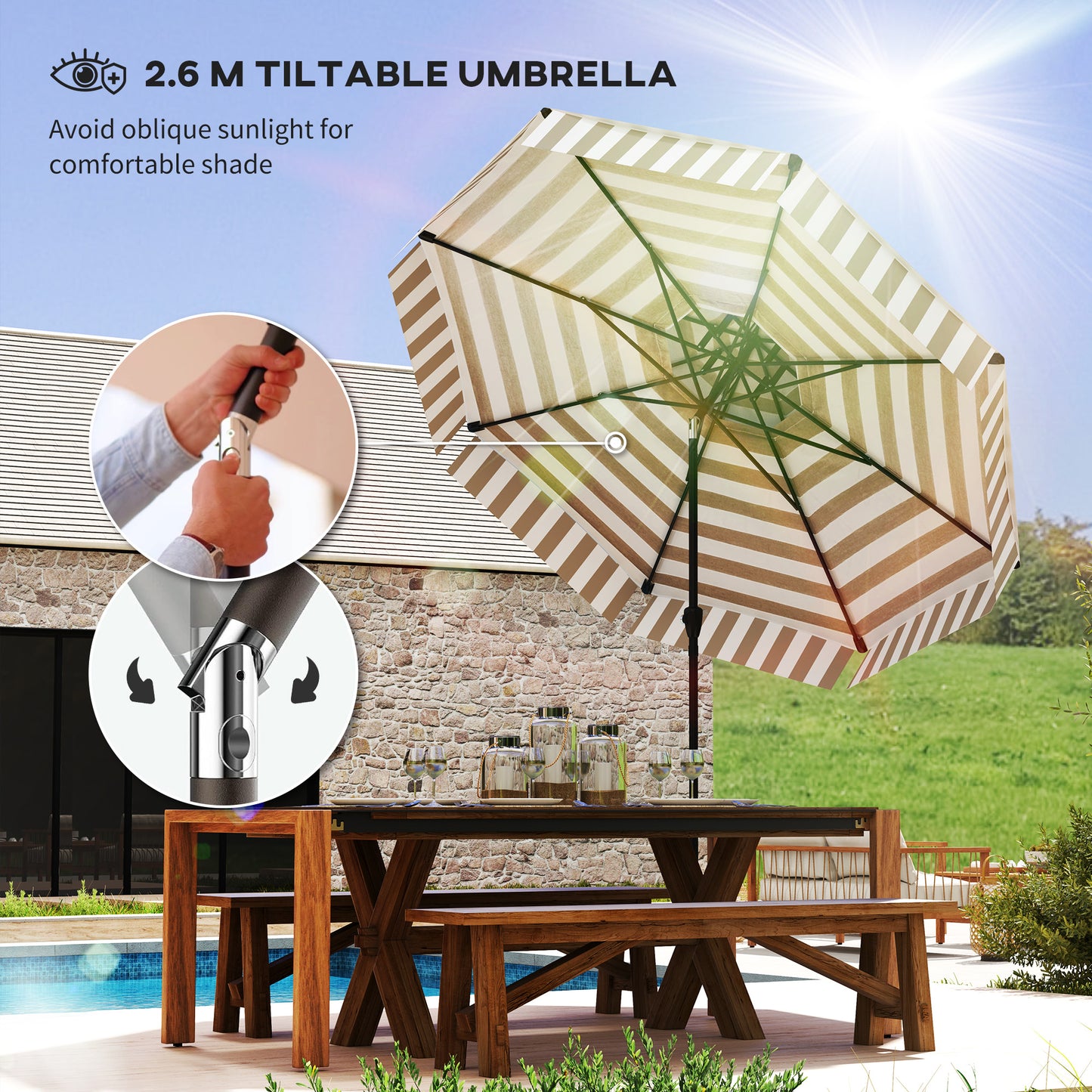 8.6FT Patio Umbrella with UPF 30+ Protection - Light Gray
