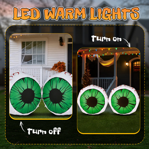 2PCS 3FT Light-Up Green Eyeball Halloween Inflatables