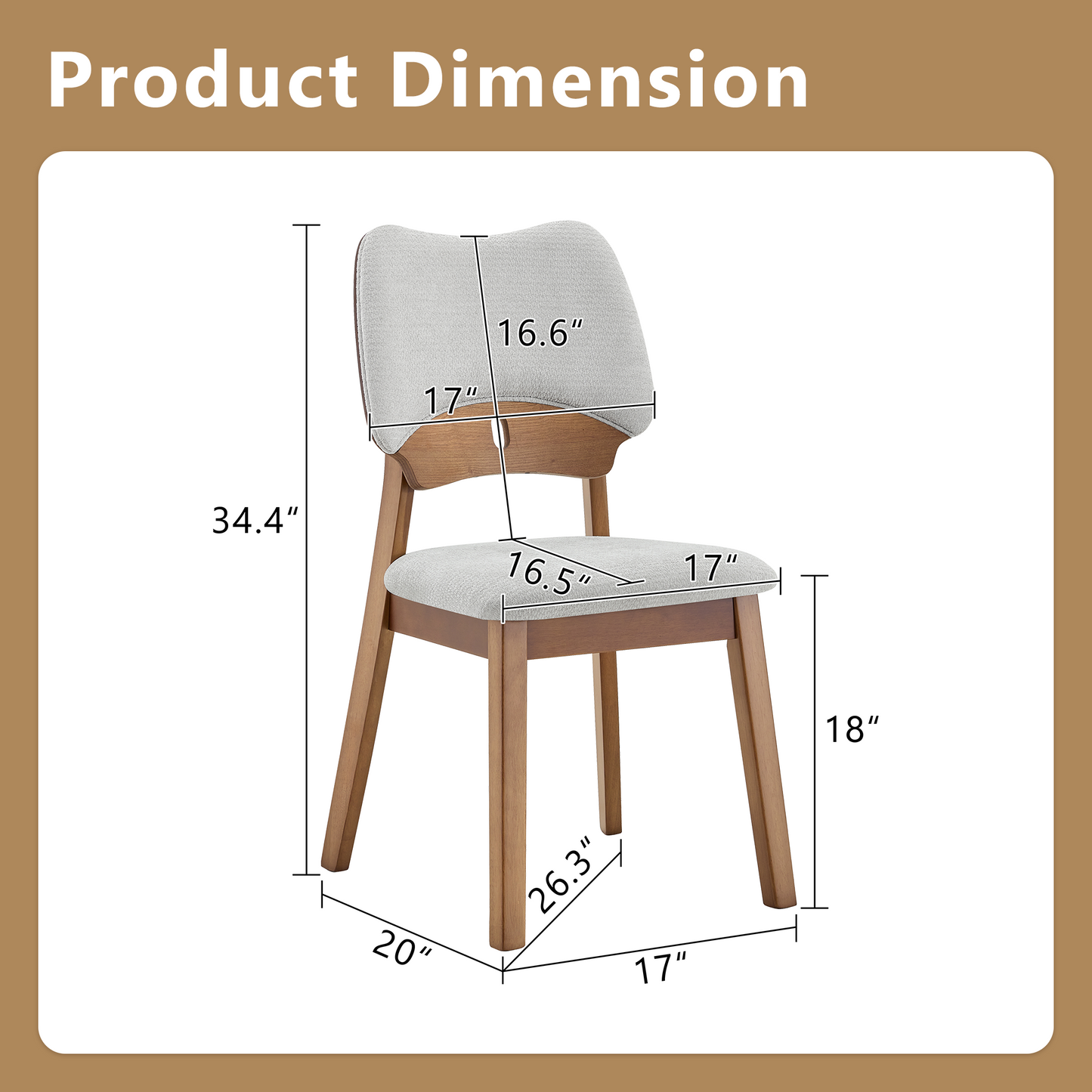 2 Walnut Colored Solid Wood Dining Chairs, With Gray Soft Fabric