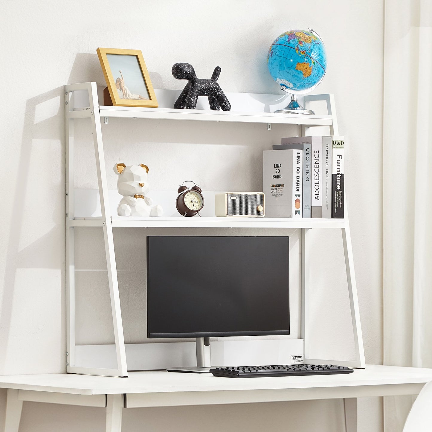 2-Tier Desktop Bookshelf Organizer - White Storage Rack