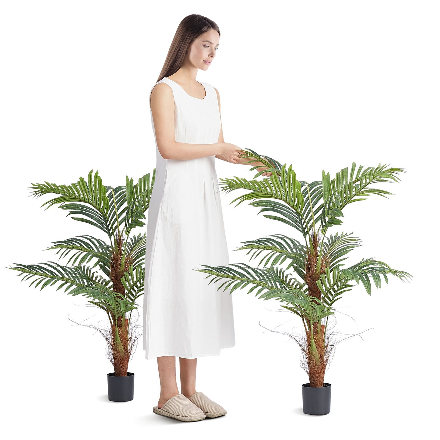 4 Ft Tall Artificial Palm Tree - Faux Green Indoor Outdoor Plant with Anti-Tip Protection