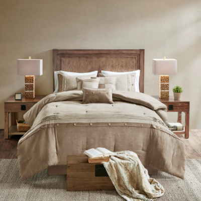 7 Piece Faux Suede Comforter Set - Cozy Lodge Style Bedding
