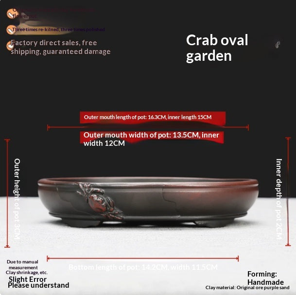 Miniature Bonsai Pot with Elliptical Design - Purple Clay Micro Bonsai Kiln Transformation