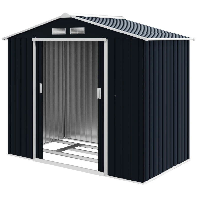 7x4 ft Metal Outdoor Garden Shed with Sliding Doors & Ventilation - Dark Gray