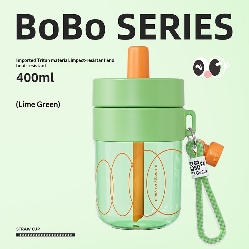 Kids’ Straw Cup with Lid and Strap - 400ml Tritan Wide Mouth Drinking Bottle