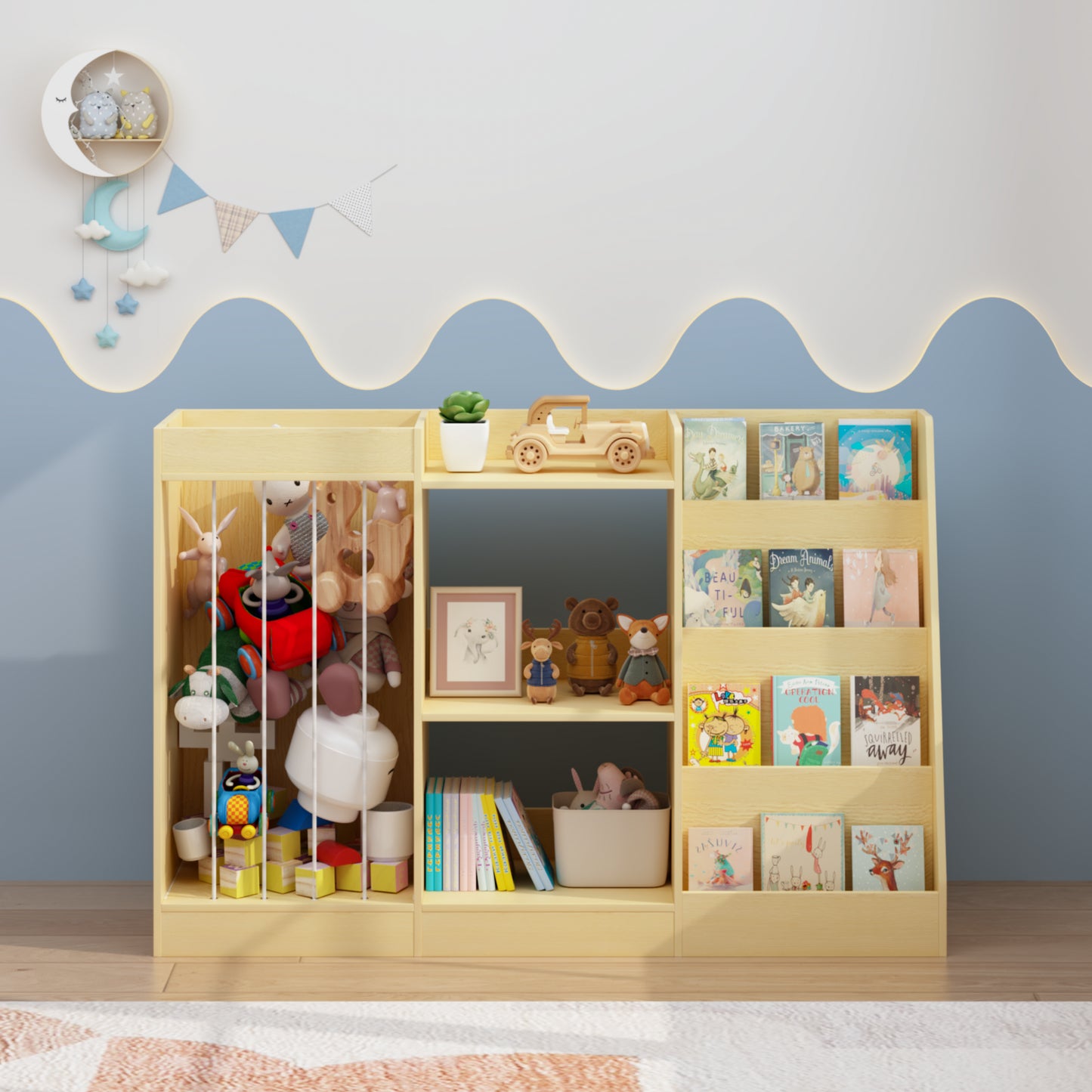 3-in-1 Kids Bookshelf and Toy Storage - Natural
