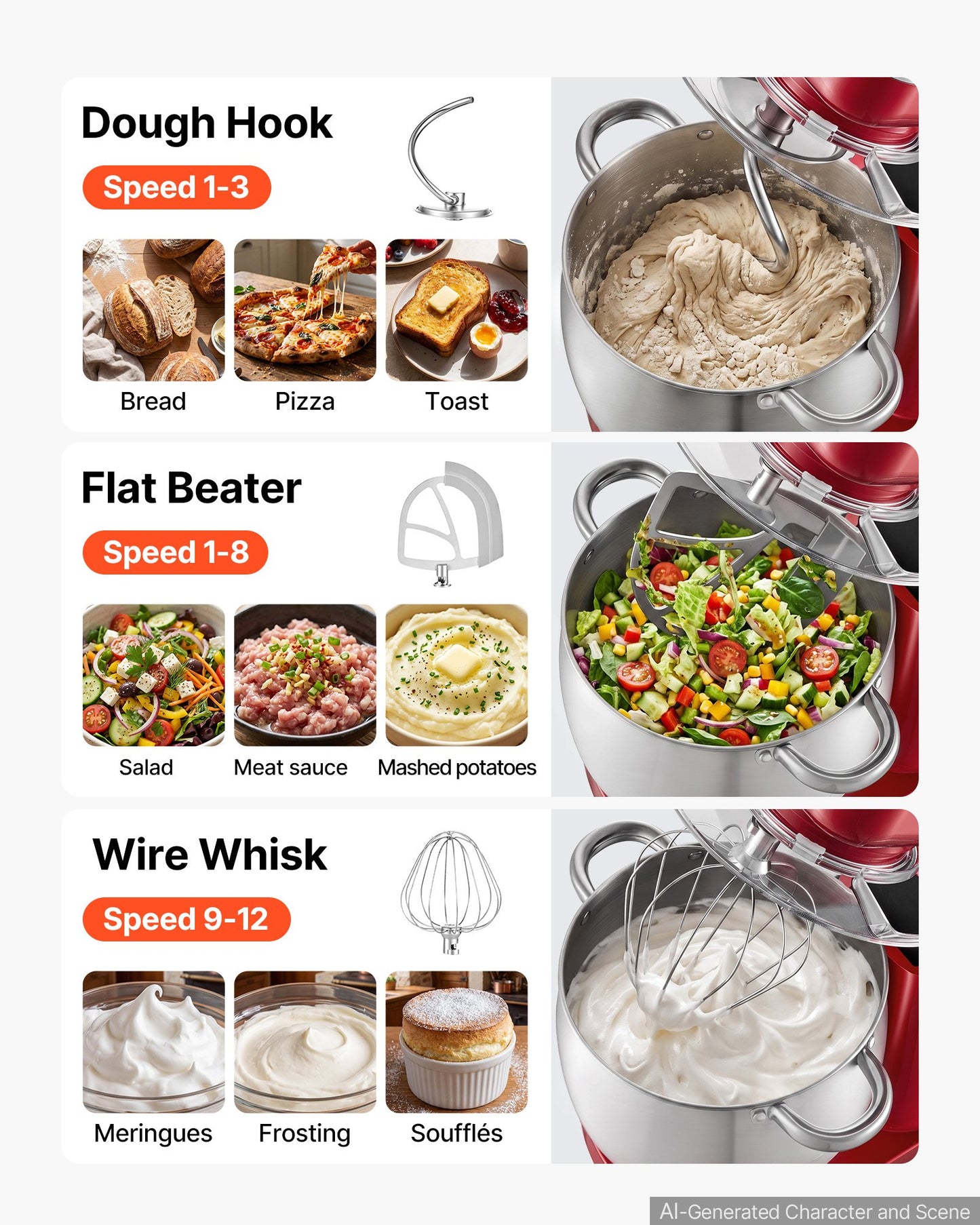 7.4 Qt Tilt Head Stand Mixer 500W with Stainless Steel Bowl and Accessories
