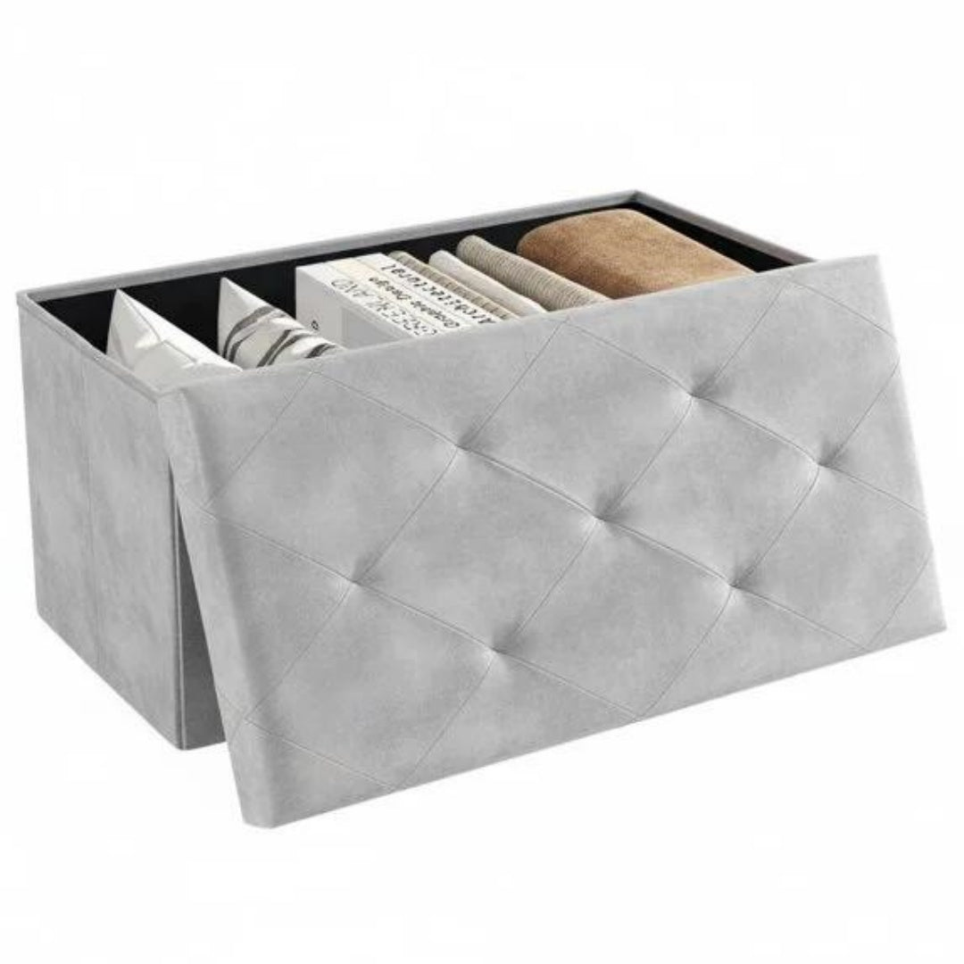 43-Inch Foldable Storage Bench - Grey PVC, 660 lbs Capacity