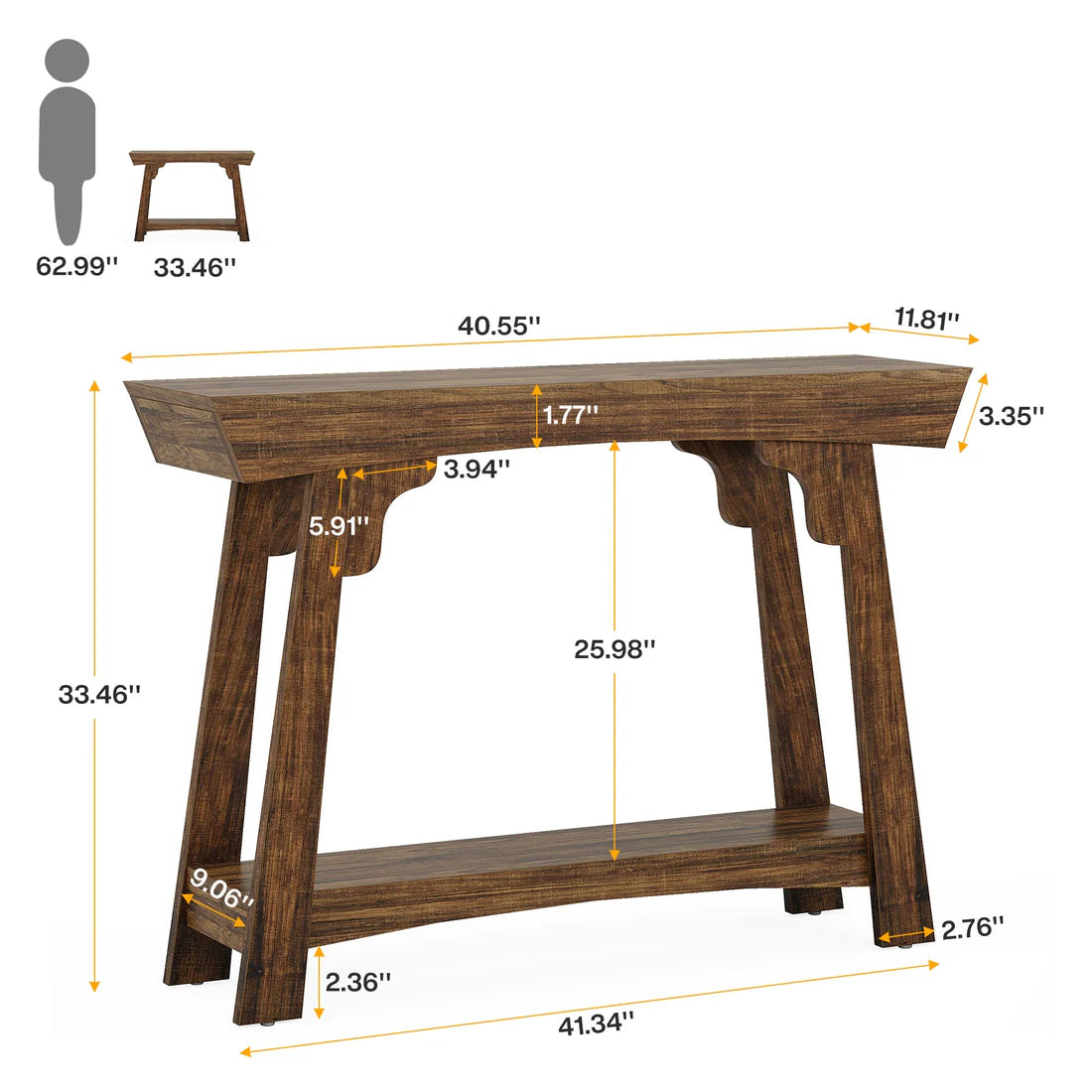 Rustic Brown 2-Tier Console Table - Entryway Storage
