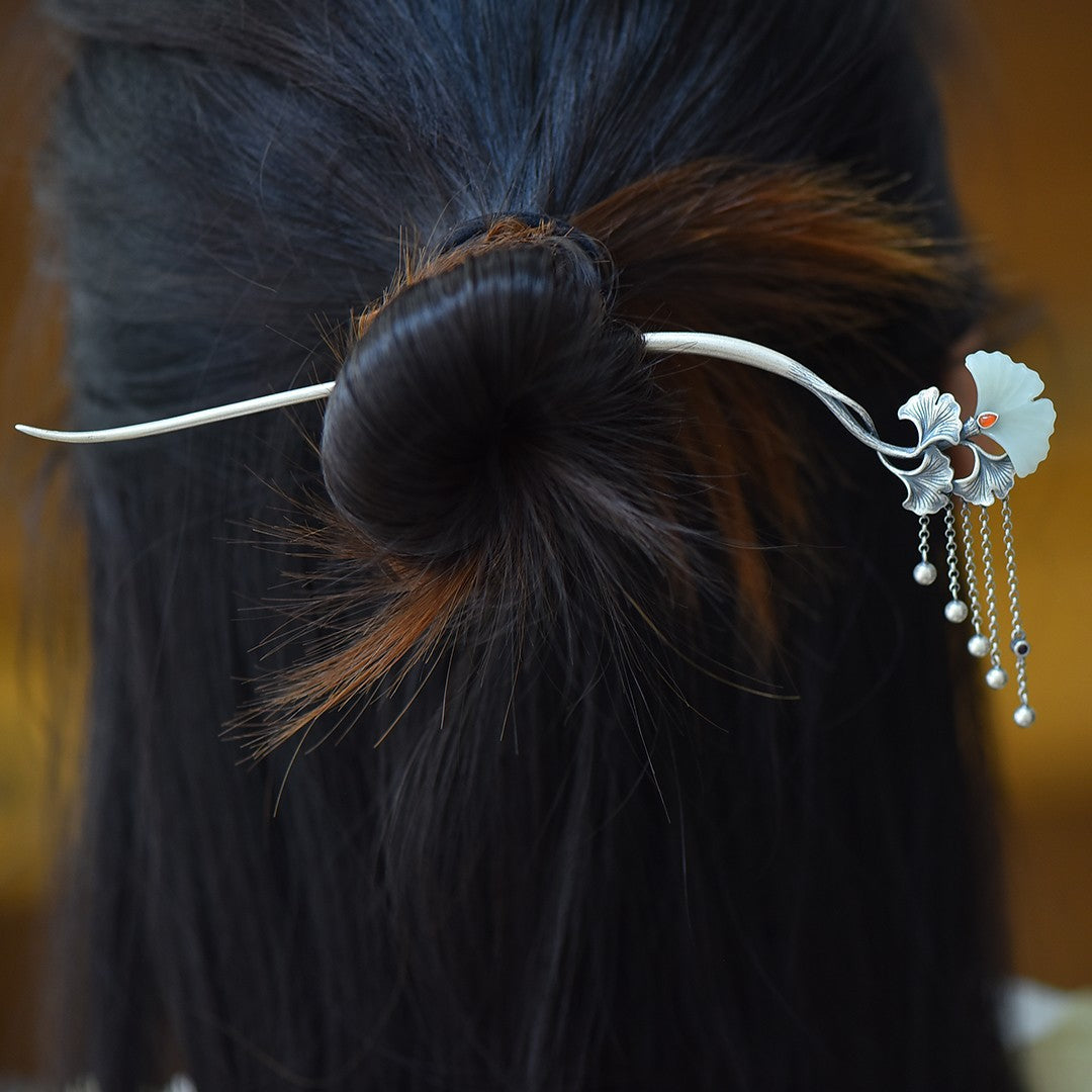 Hetian Jade S925 Silver Hairpin with Enamel – Multiple Styles