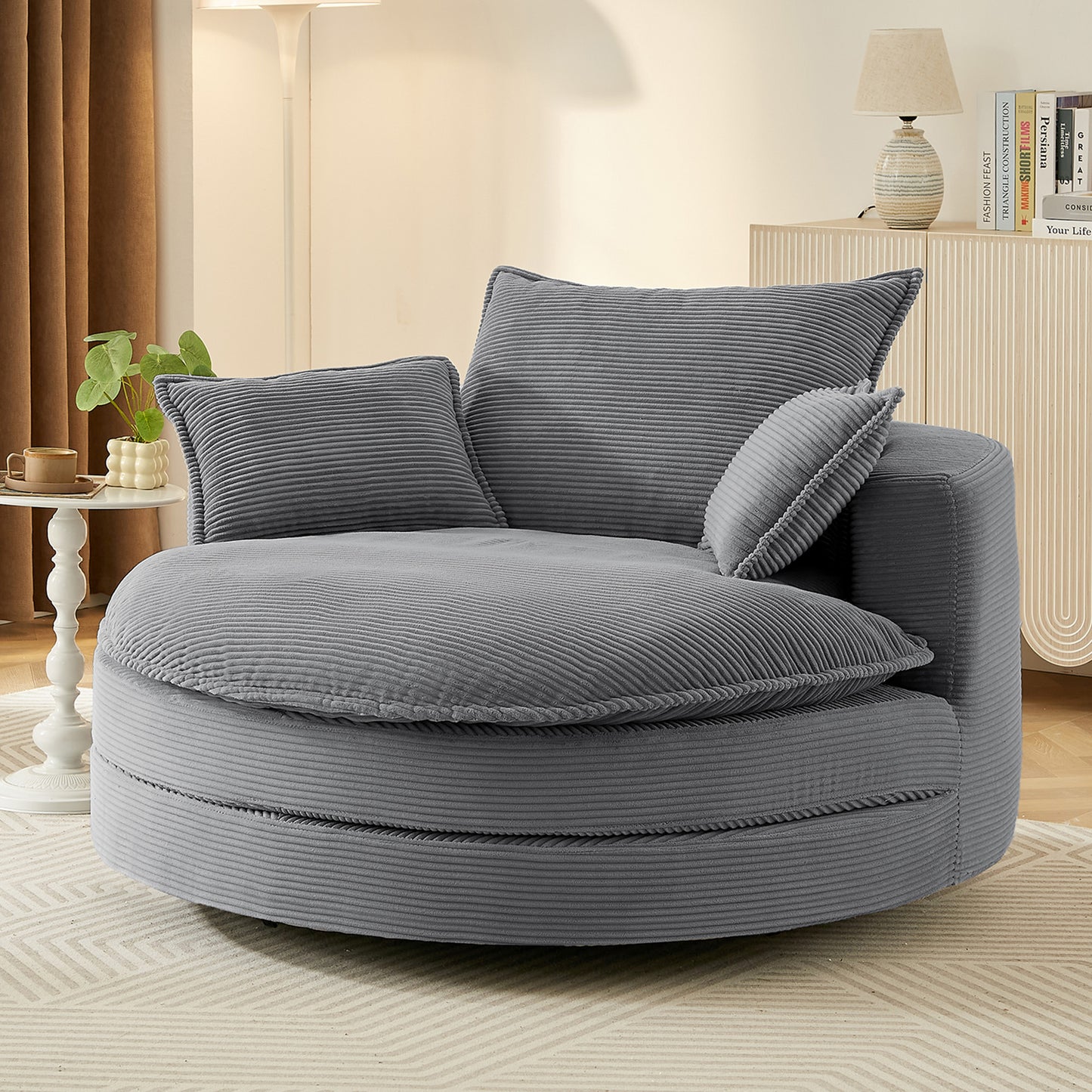 360° Swivel Barrel Chair with Dual-Layer Cushion - Grey