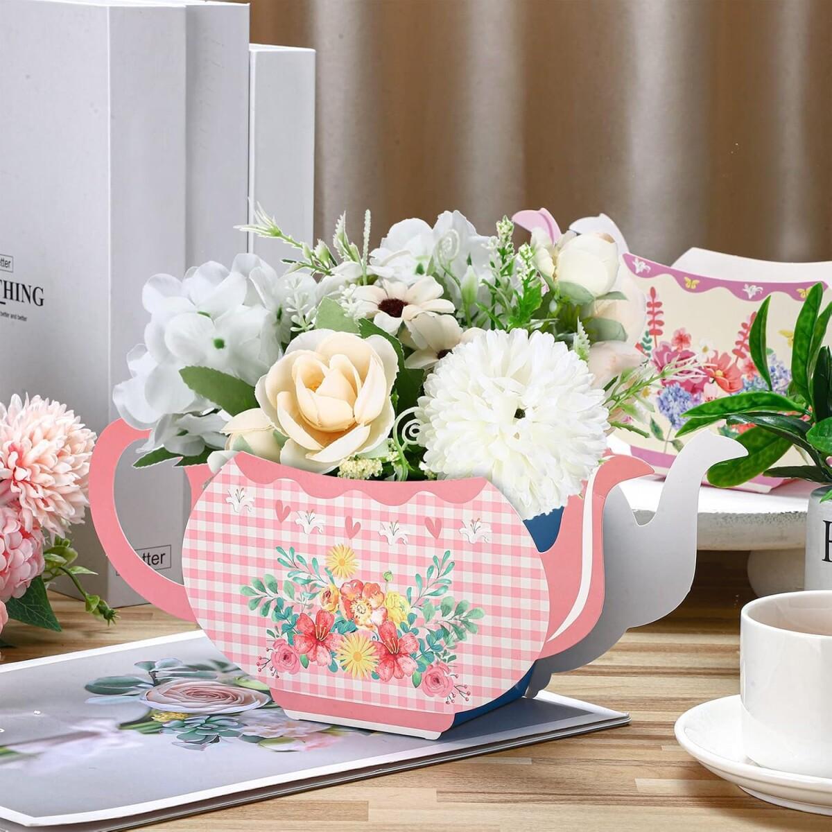 24 Pcs Tea Party Flower Box Centerpieces - Pink, Blue, Green, Yellow