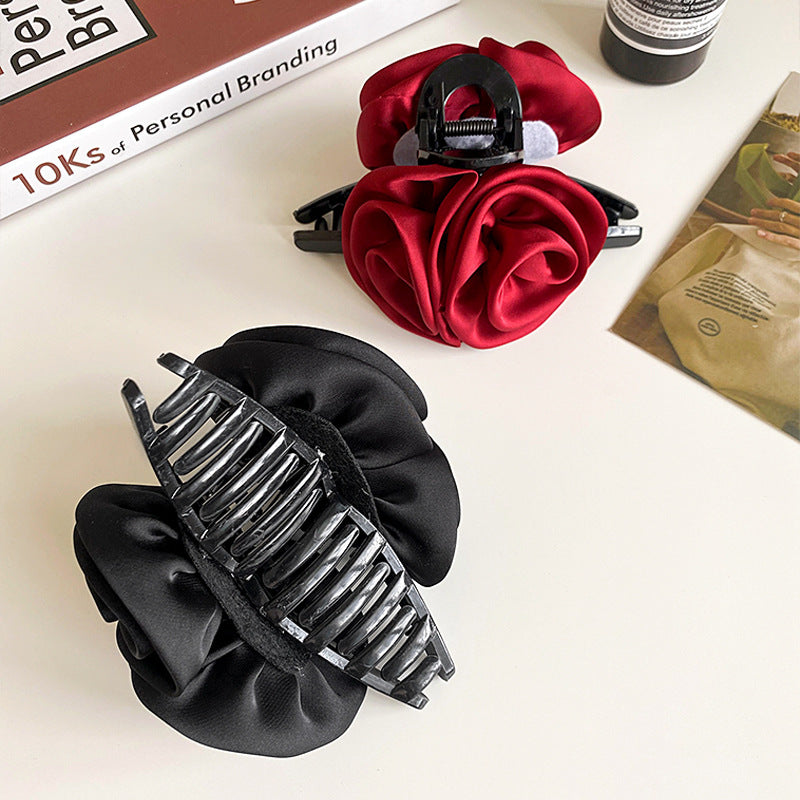 Elegant Rose Flower Hair Clip for Women Satin Hair Accessories
