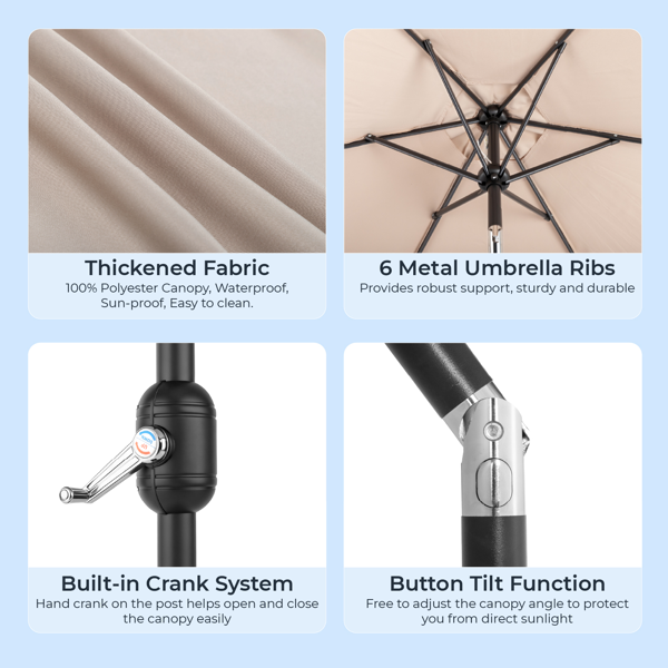 9ft Patio Umbrella with Crank & Tilt - Beige Market Umbrella