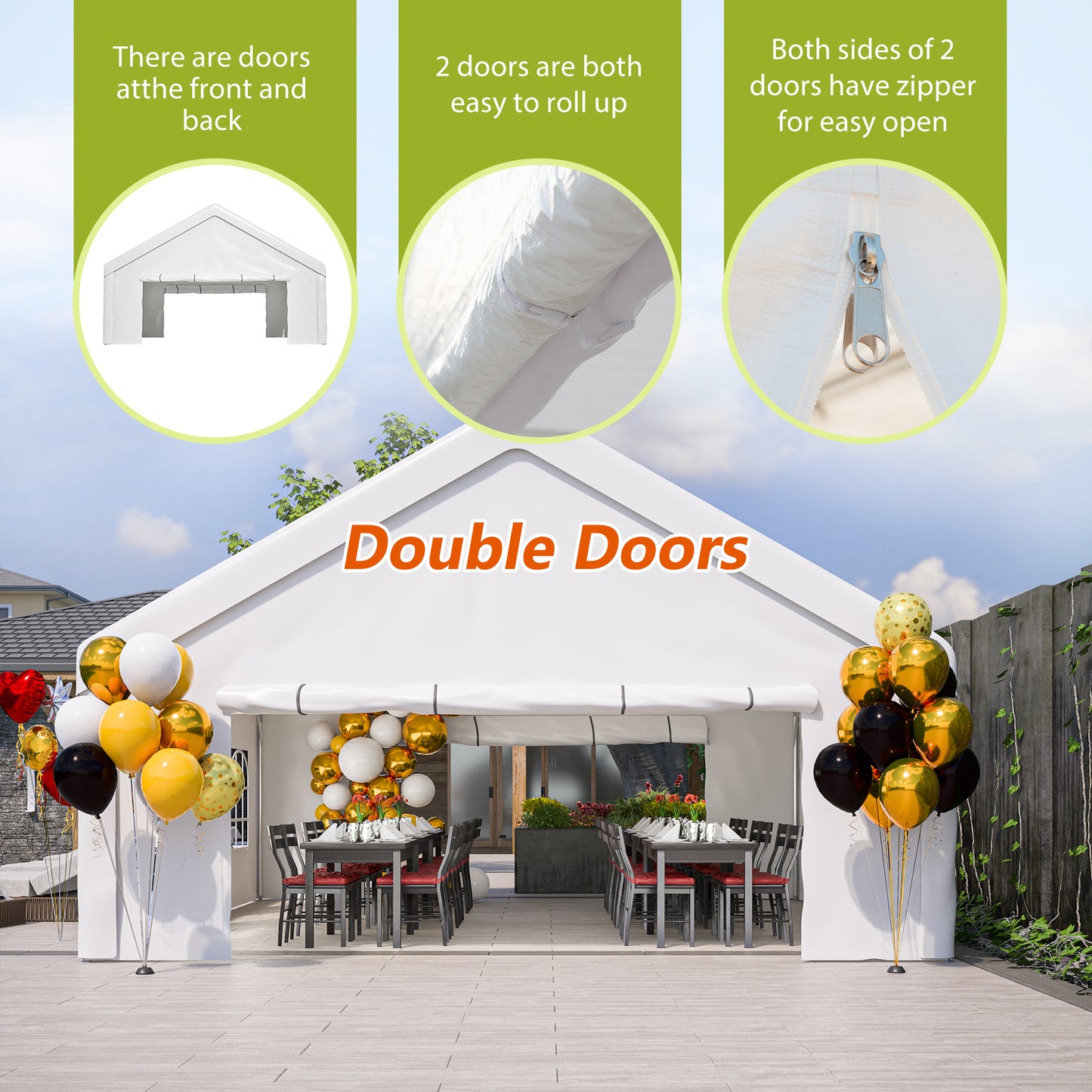 20x20 FT Outdoor Party Tent with Removable Sidewalls - White