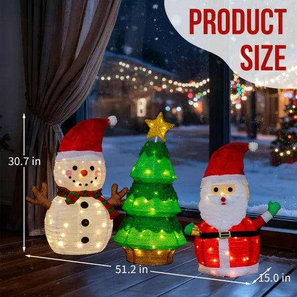 Lighted Santa, Snowman & Christmas Tree Decorations Set - 150 LED