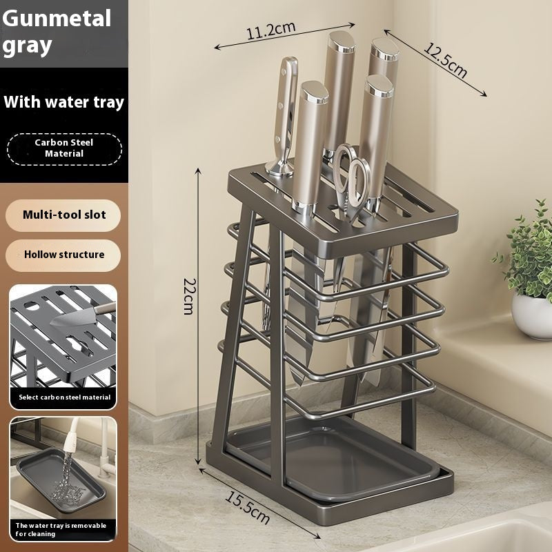 Portable Kitchen Knife Storage Rack with Water Tray - Multi-Color Nordic Style