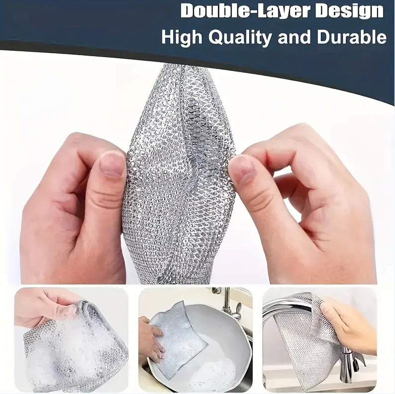 Double-Sided Kitchen Oilproof Cleaning Scouring Pad - Microfiber, 20x20cm, Multi-Pack