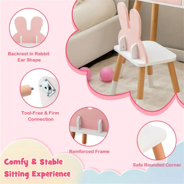Kids 2-in-1 Vanity Table Set with Detachable Mirror - Pink