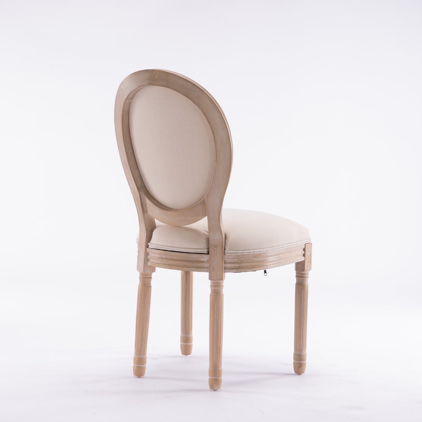 Beige French Style Solid Wood Frame Oval Back Dining Chairs - Set of 2