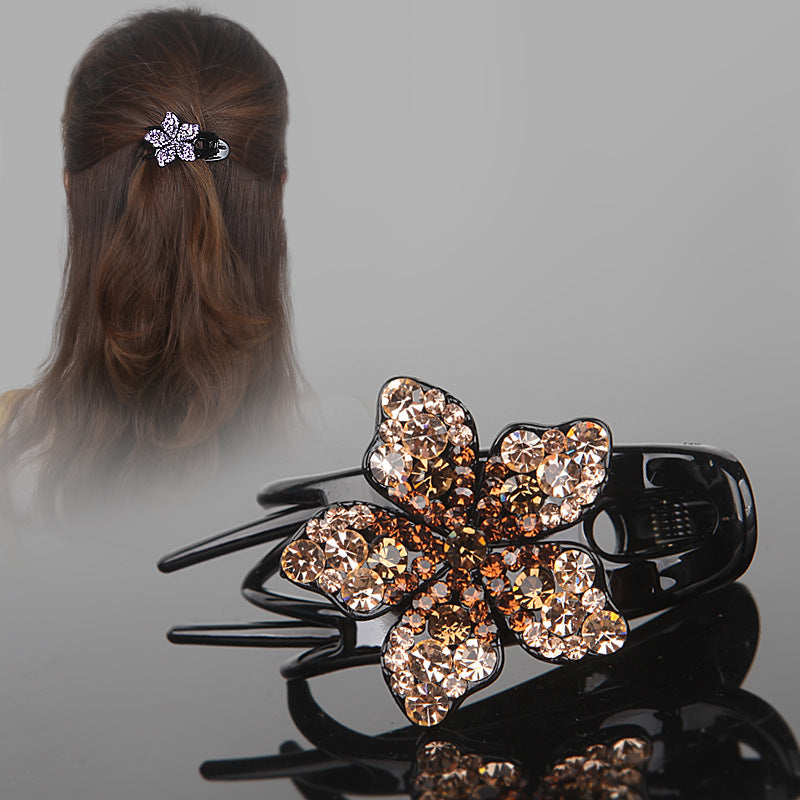 Rhinestone Flower Hair Clamps - Back Head Barrettes for Hair Accessories